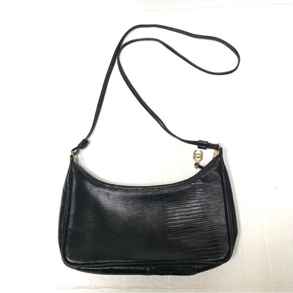 Vintage Oleg Cassini faux leather black lizard print Crossbody bag - Picture 3 of 5